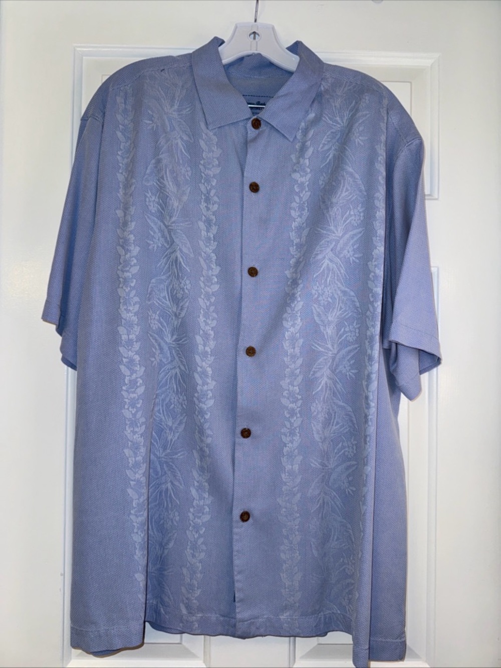 Tommy Bahama Blue Flowers Short Sleeve Button Down 100% Silk Mens XL